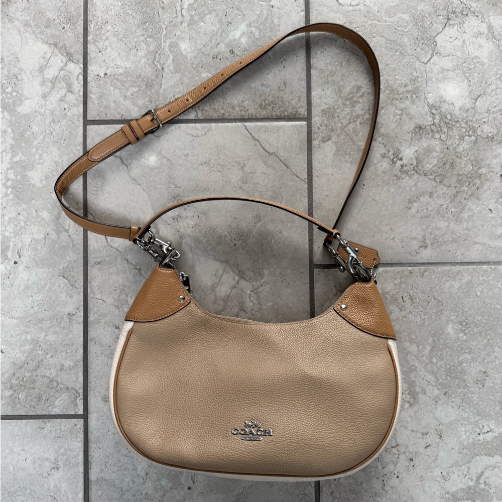 New Coach CH508 Mara Hobo Pebble Leather Shoulder bag Sandy Beige Multi